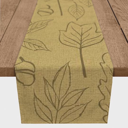 90'' Mustard Yellow Leaf Pattern Cotton Twill Runner